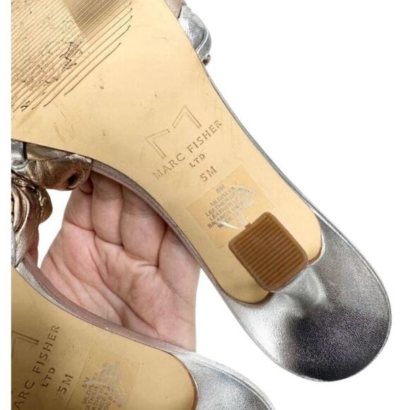 Marc Fisher LTD Sandals Size 5 Silver Slip On Draya Woven Square Toe Heels - Picture 8 of 10
